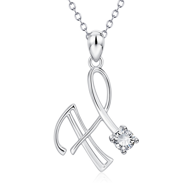 Sterling Silver Circular Shaped Cubic Zirconia Personalized Initial Letter Pendant Necklace with Initial Letter H-1