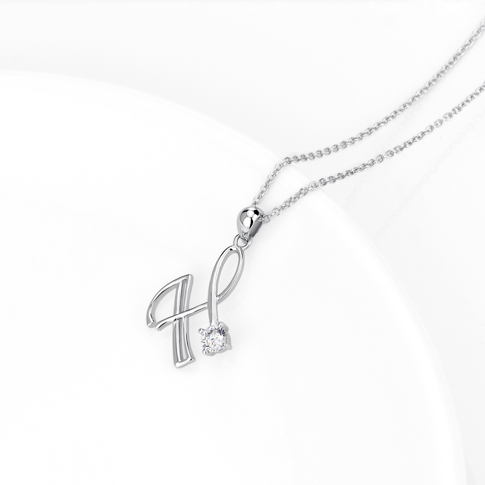Colar com pendente inicial personalizado em prata de lei CZ com letra H para mulher-3