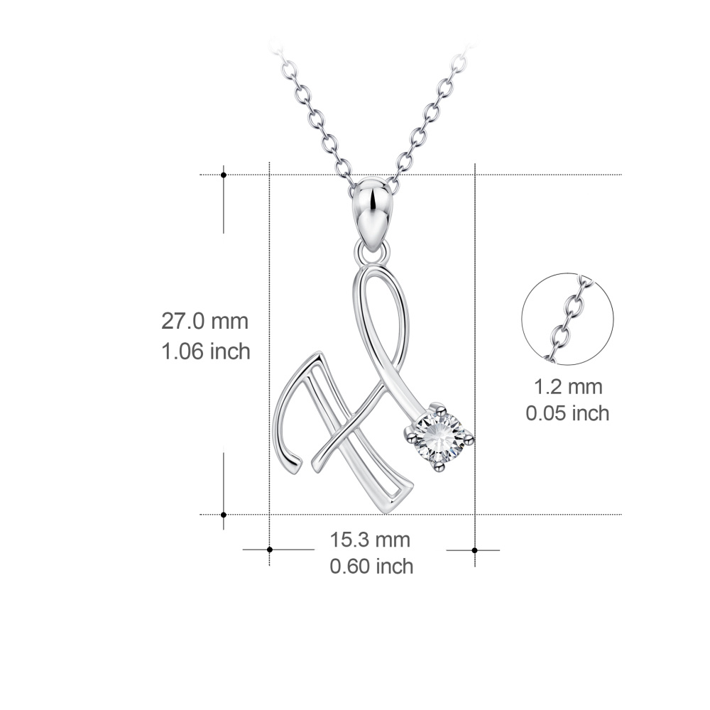 Colar com pendente inicial personalizado em prata de lei CZ com letra H para mulher-4