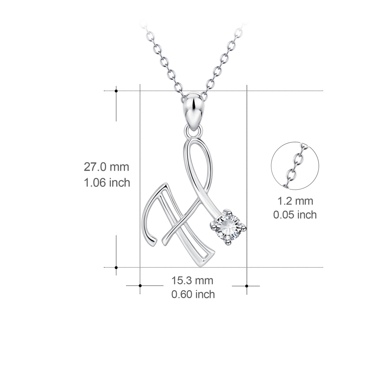 Sterling Silver Circular Shaped Cubic Zirconia Personalized Initial Letter Pendant Necklace with Initial Letter H-4