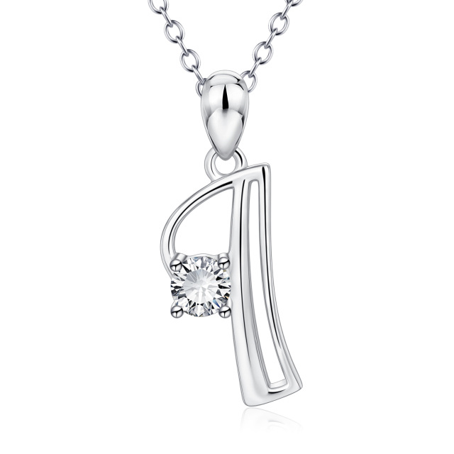 Sterling Silver Circular Shaped Cubic Zirconia Personalized Initial Letter Pendant Necklace with Initial Letter I-1