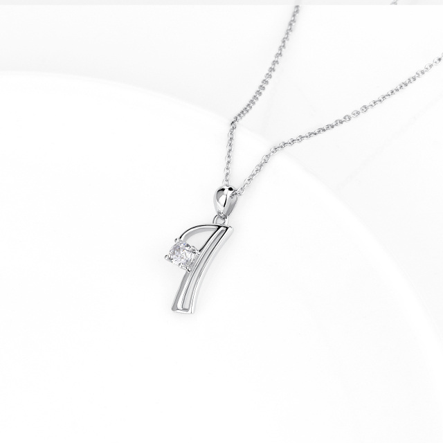 Collana con ciondolo con lettera iniziale personalizzata in argento sterling a forma circolare con zirconi e lettera iniziale I-3