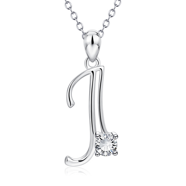 Collana con ciondolo con lettera iniziale personalizzata in argento sterling a forma circolare con zirconi e lettera iniziale J-1