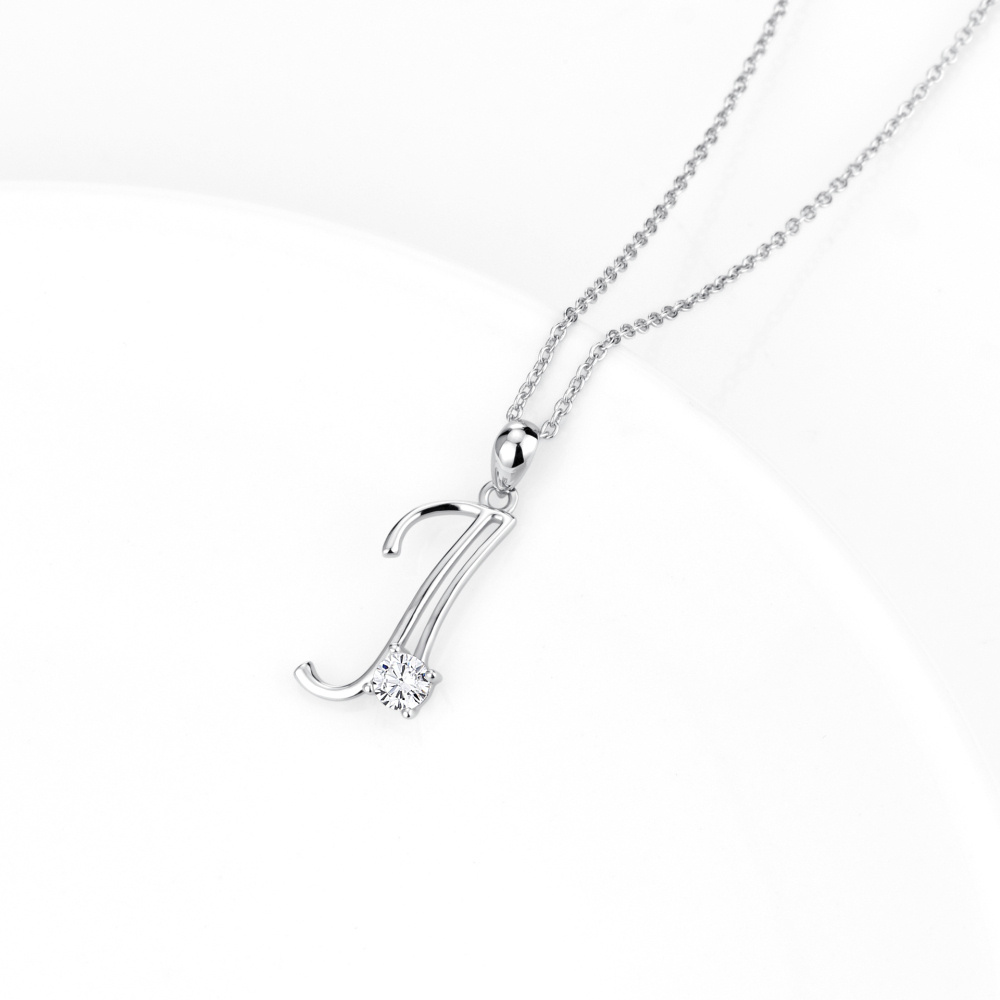 Colar com pendente inicial personalizado em prata de lei com zircónias cúbicas e letra J para mulher-3