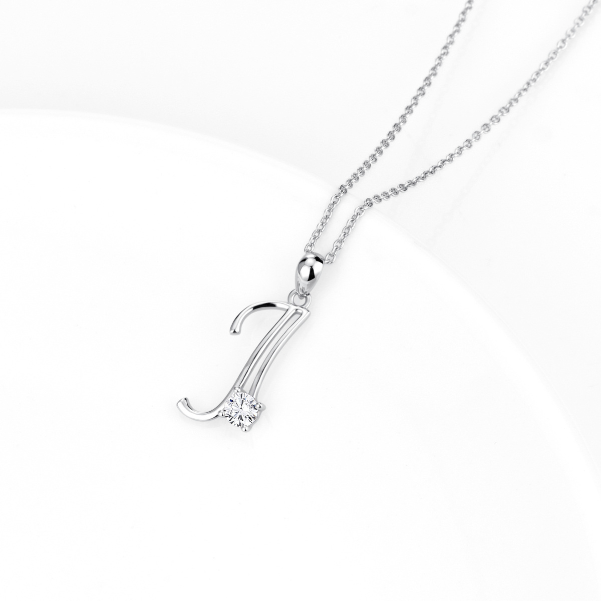 Sterling Silver Circular Shaped Cubic Zirconia Personalized Initial Letter Pendant Necklace with Initial Letter J-3