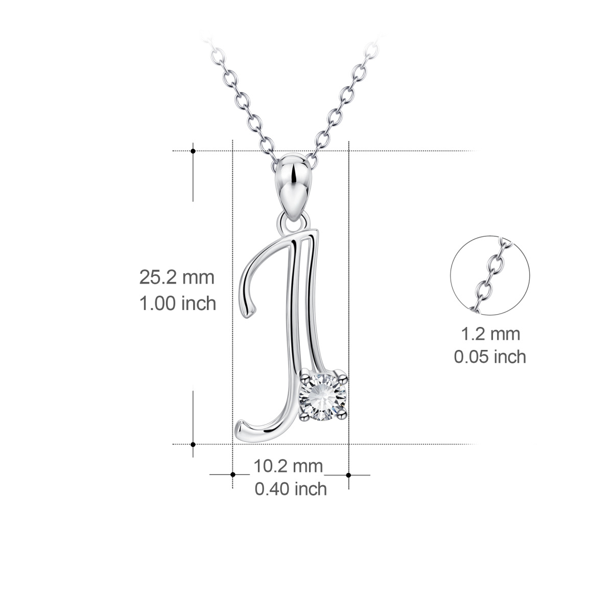 Personalisierte Halskette mit rundem Buchstaben-Anhänger aus Sterlingsilber mit Zirkonia und Anfangsbuchstaben J-4