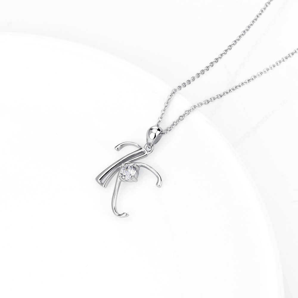 Sterling Silver Cz Personalized Initial Letter K Pendant Necklace For Women-3