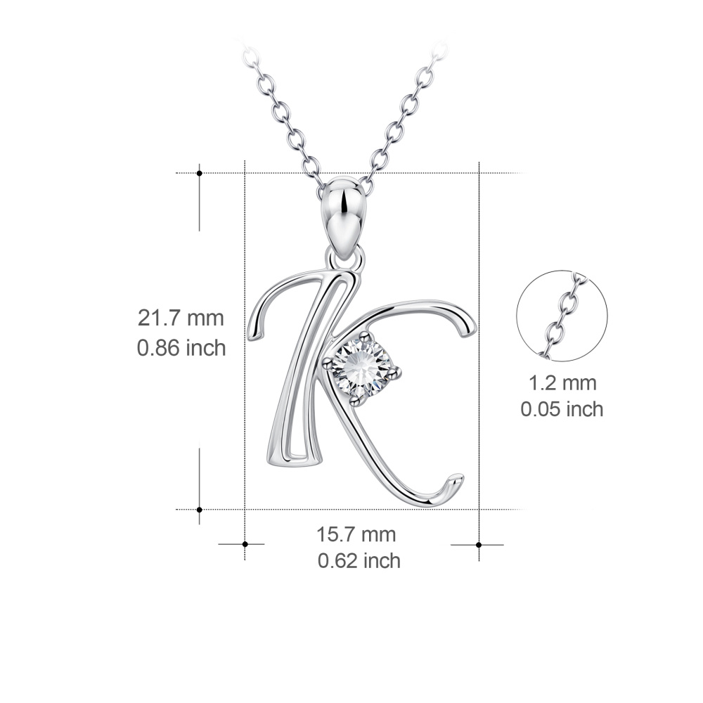 Sterling Silver Cz Personalized Initial Letter K Pendant Necklace For Women-4