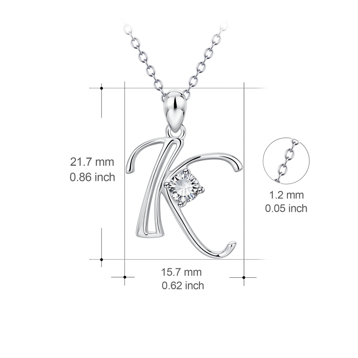 Sterling Silver Circular Shaped Cubic Zirconia Personalized Initial Letter Pendant Necklace with Initial Letter K-4