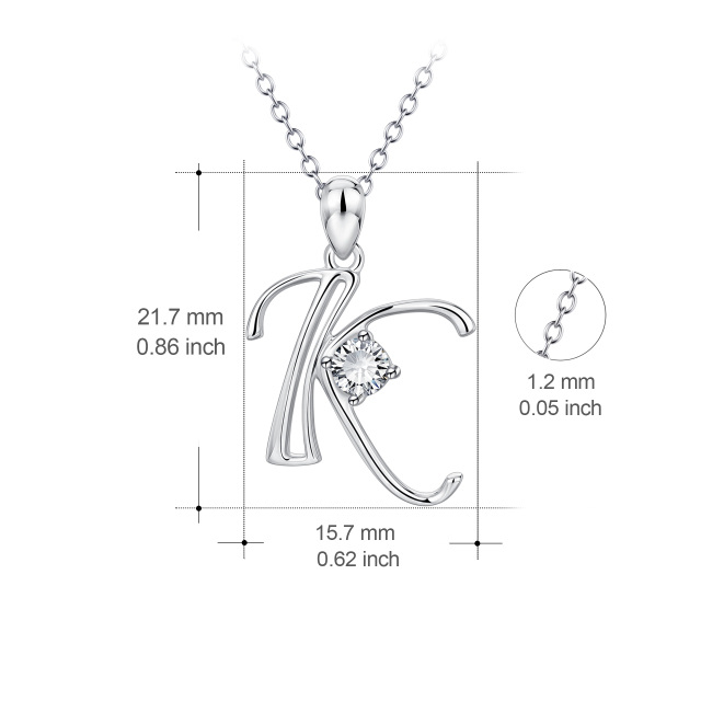 Sterling Silver Circular Shaped Cubic Zirconia Personalized Initial Letter Pendant Necklace with Initial Letter K-4