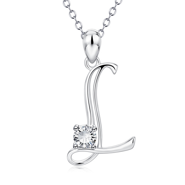 Collana con ciondolo con lettera iniziale personalizzata in argento sterling a forma circolare con zirconi e lettera iniziale L-1