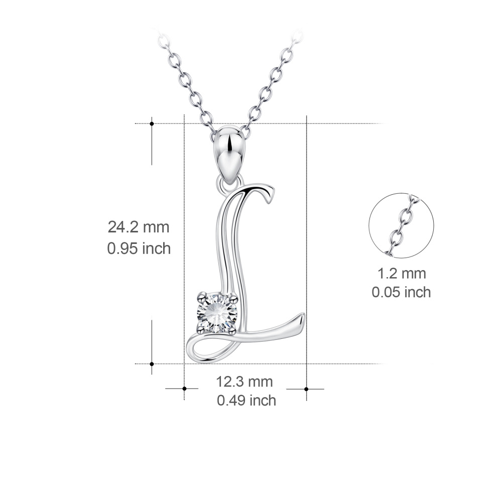 Sterling Silver Cz Personalized Initial Letter L Pendant Necklace For Women-4