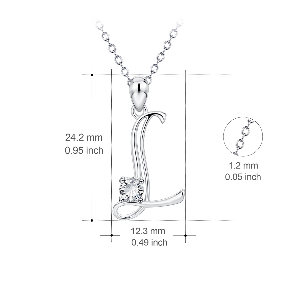 Personalisierte Halskette mit rundem Buchstaben-Anhänger aus Sterlingsilber mit Zirkonia und Anfangsbuchstaben L-4