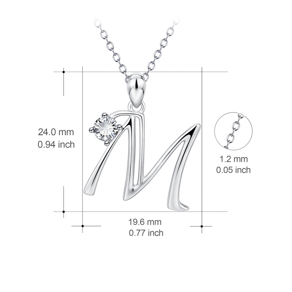 Collar con colgante de letra inicial M personalizado en plata de ley con circonita cúbica para mujer-4