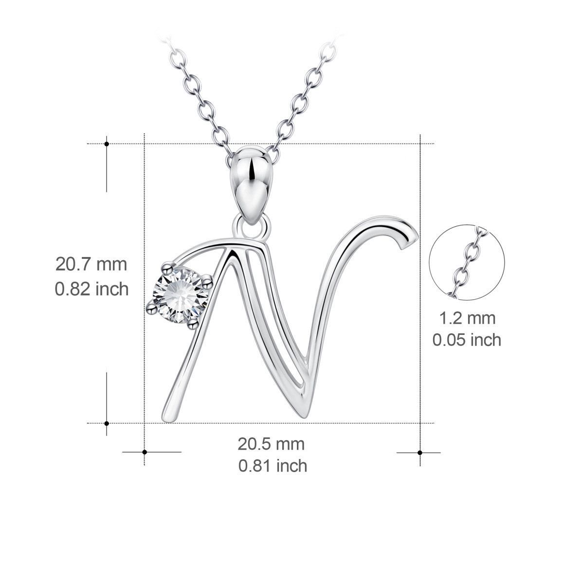 Sterling Silver Circular Shaped Cubic Zirconia Personalized Initial Letter Pendant Necklace with Initial Letter N-4