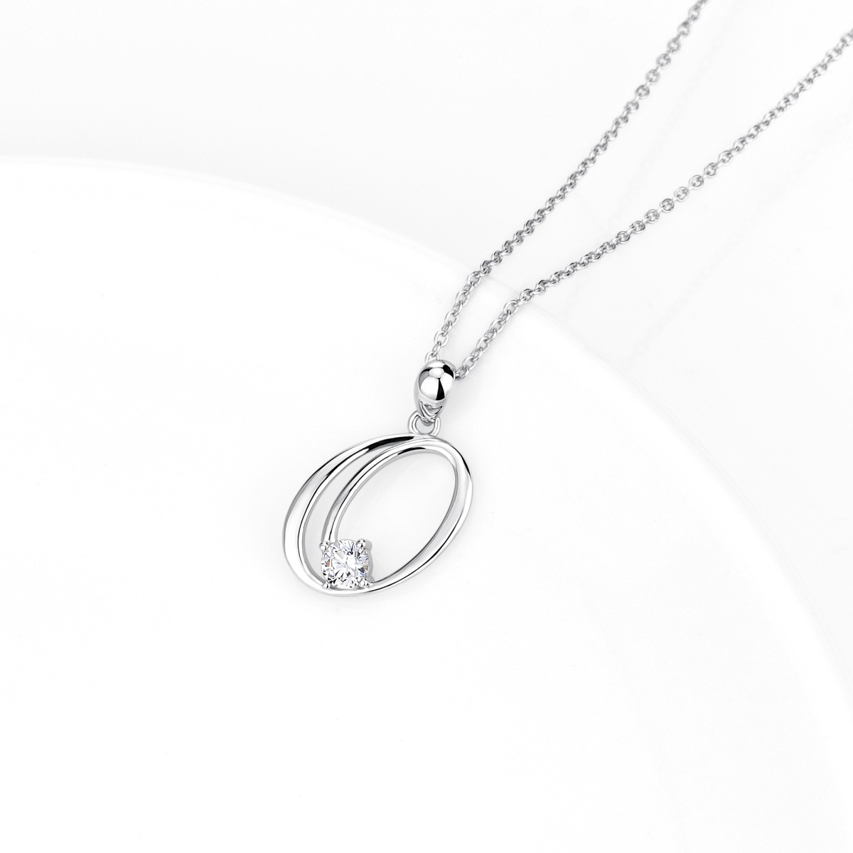 Sterling Silver Circular Shaped Cubic Zirconia Personalized Initial Letter Pendant Necklace with Initial Letter O-3