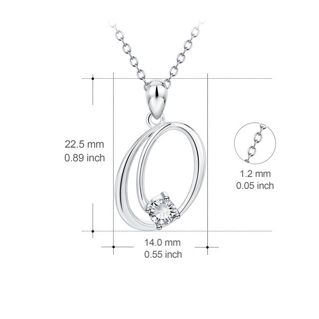 Sterling Silver Circular Shaped Cubic Zirconia Personalized Initial Letter Pendant Necklace with Initial Letter O-4