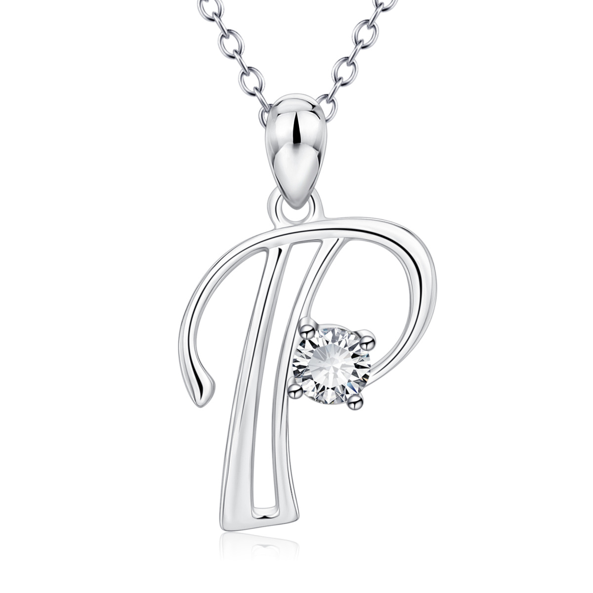 Collier pendentif lettre initiale personnalisée en argent sterling avec oxyde de zirconium de forme circulaire avec lettre initiale P-1