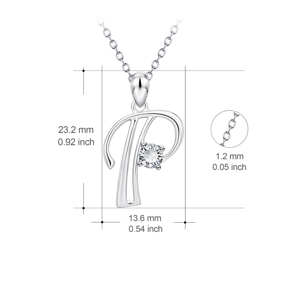 Colar com pendente inicial personalizado em prata de lei com zircónias cúbicas e letra P para mulher-4