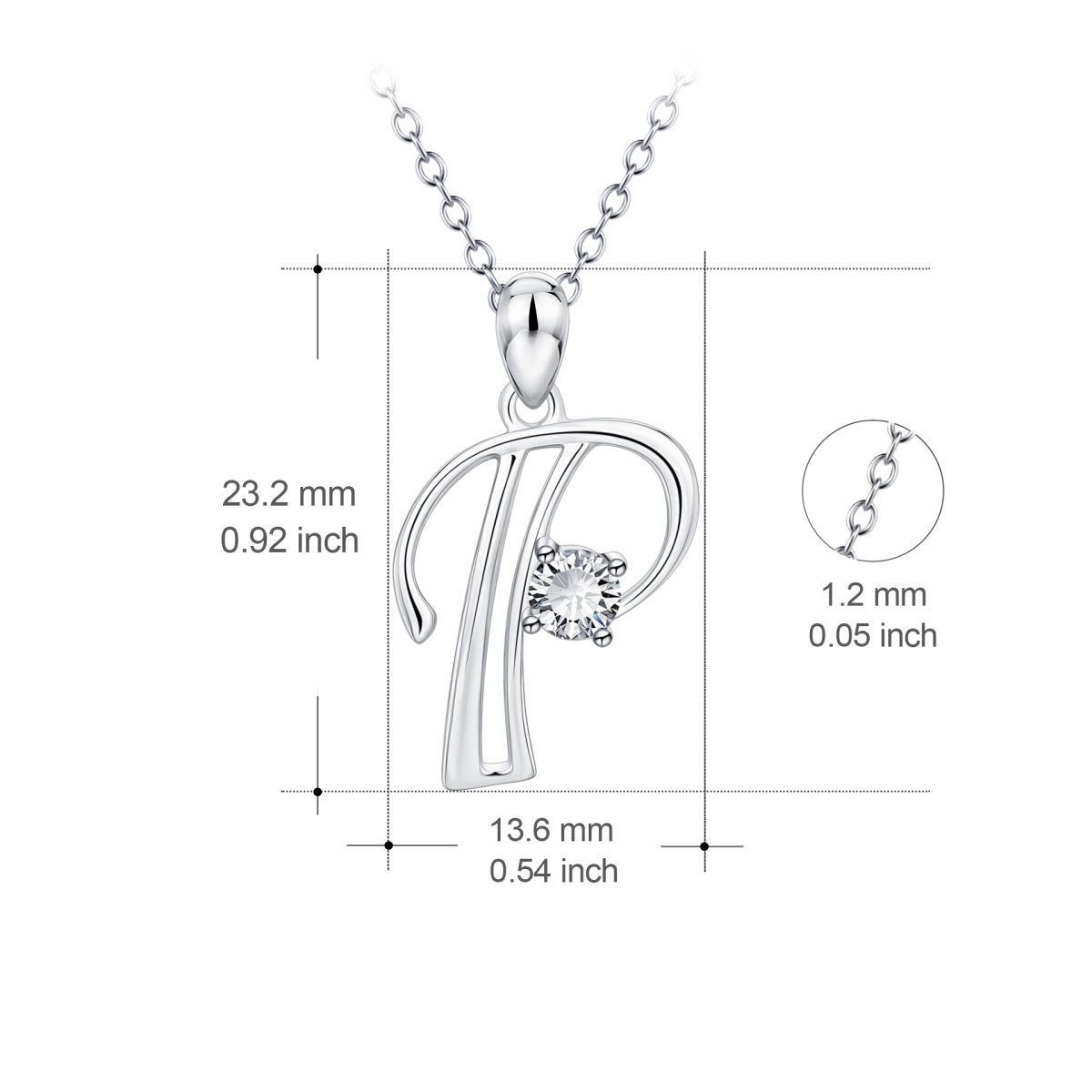 Sterling Silver Circular Shaped Cubic Zirconia Personalized Initial Letter Pendant Necklace with Initial Letter P-4