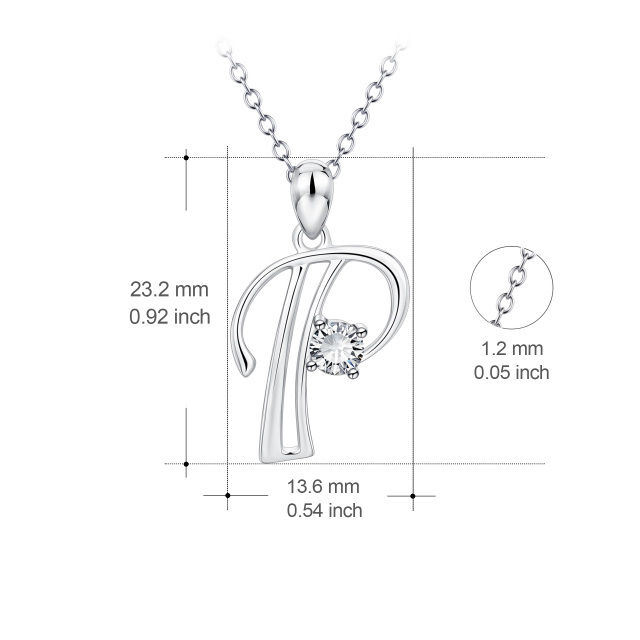 Sterling Silver Circular Shaped Cubic Zirconia Personalized Initial Letter Pendant Necklace with Initial Letter P-4