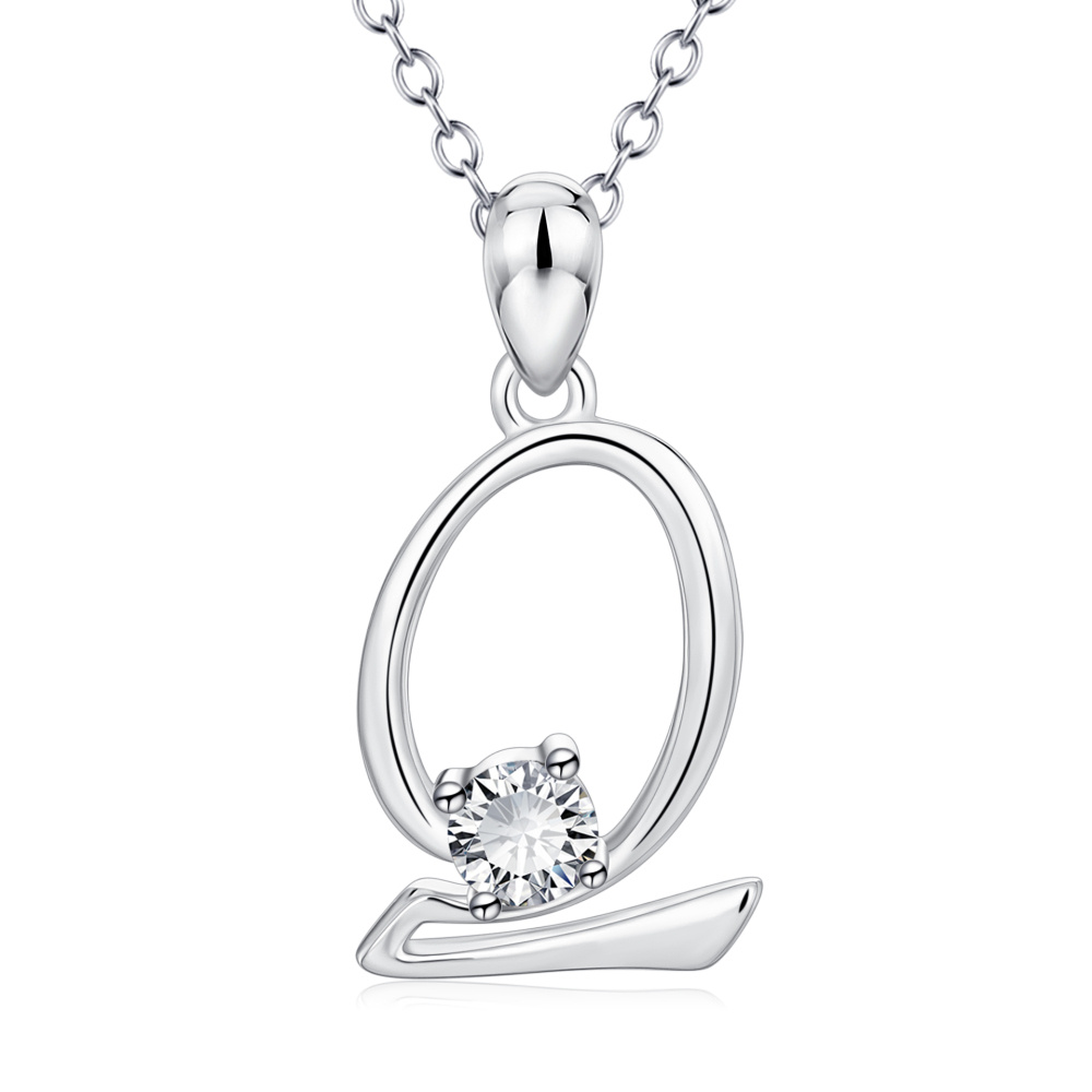 Collar con colgante de letra inicial Q personalizado en plata de ley con circonita cúbica para mujer-1