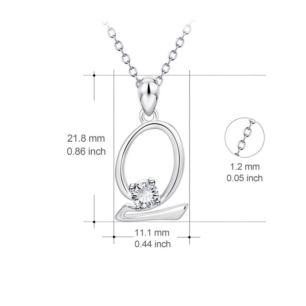 Collar con colgante de letra inicial Q personalizado en plata de ley con circonita cúbica para mujer-4