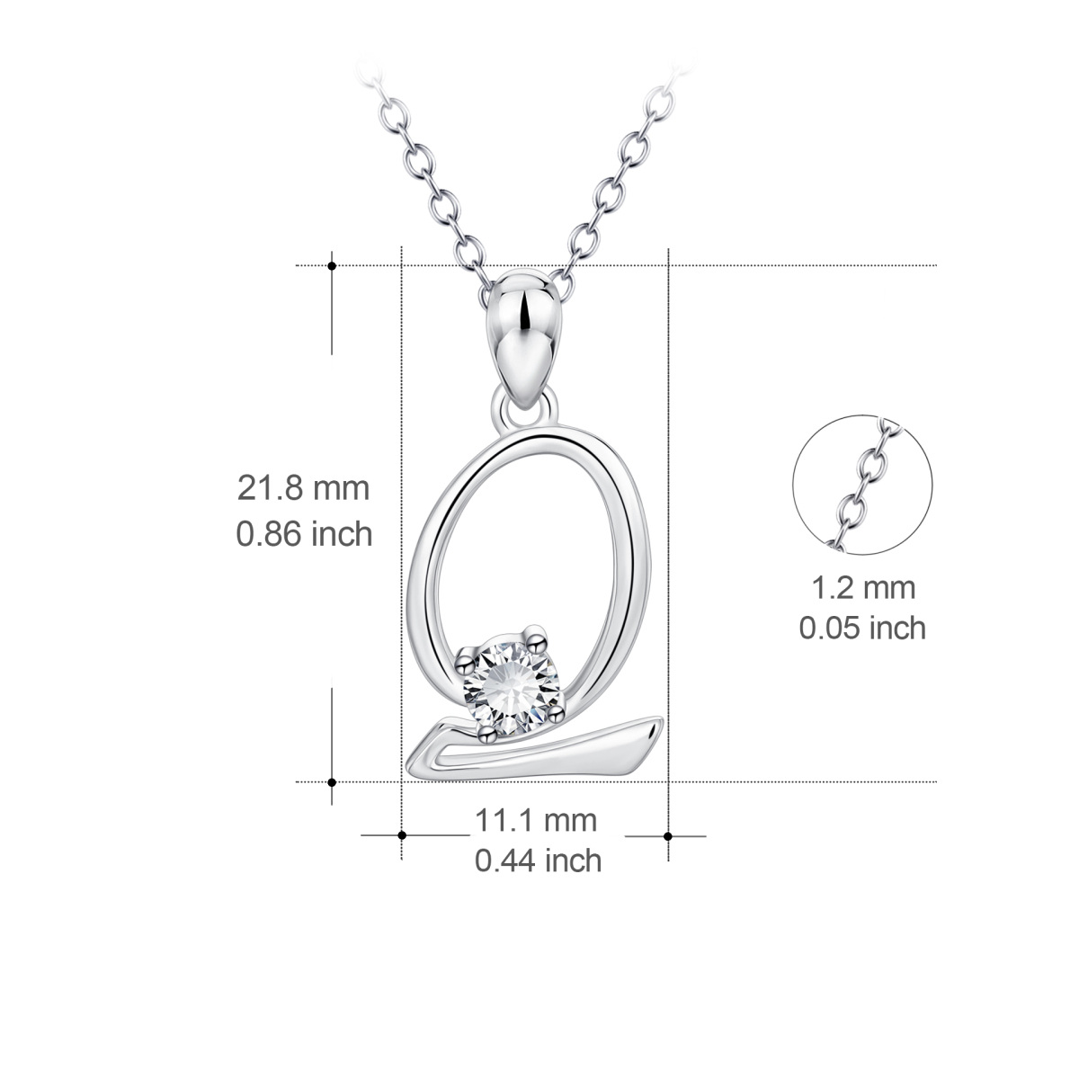 Collier pendentif lettre initiale personnalisée en argent sterling avec oxyde de zirconium de forme circulaire avec lettre initiale Q-4