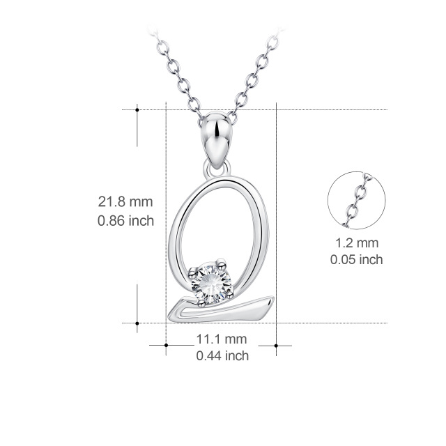 Sterling Silver Circular Shaped Cubic Zirconia Personalized Initial Letter Pendant Necklace with Initial Letter Q-4