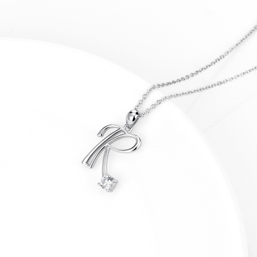 Sterling Silver Cz Personalized Initial Letter R Pendant Necklace For Women-3