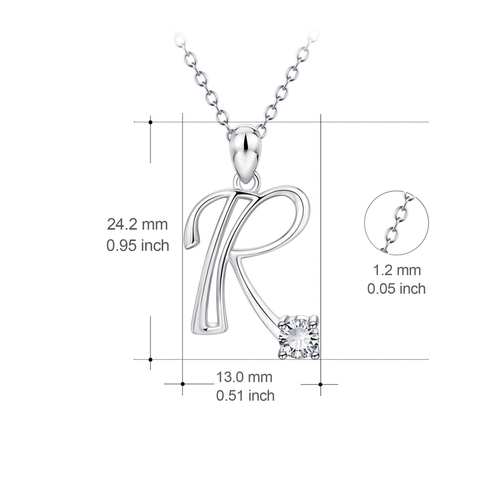 Sterling Silver Cz Personalized Initial Letter R Pendant Necklace For Women-4
