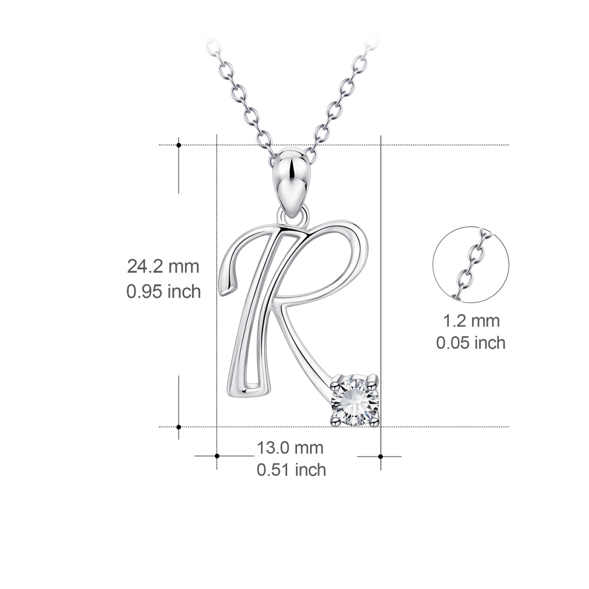 Collier pendentif lettre initiale personnalisée en argent sterling avec oxyde de zirconium de forme circulaire avec lettre initiale R-4