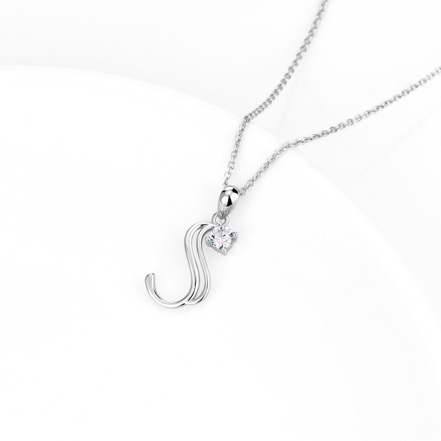 Sterling Silver Circular Shaped Cubic Zirconia Personalized Initial Letter Pendant Necklace with Initial Letter S-3