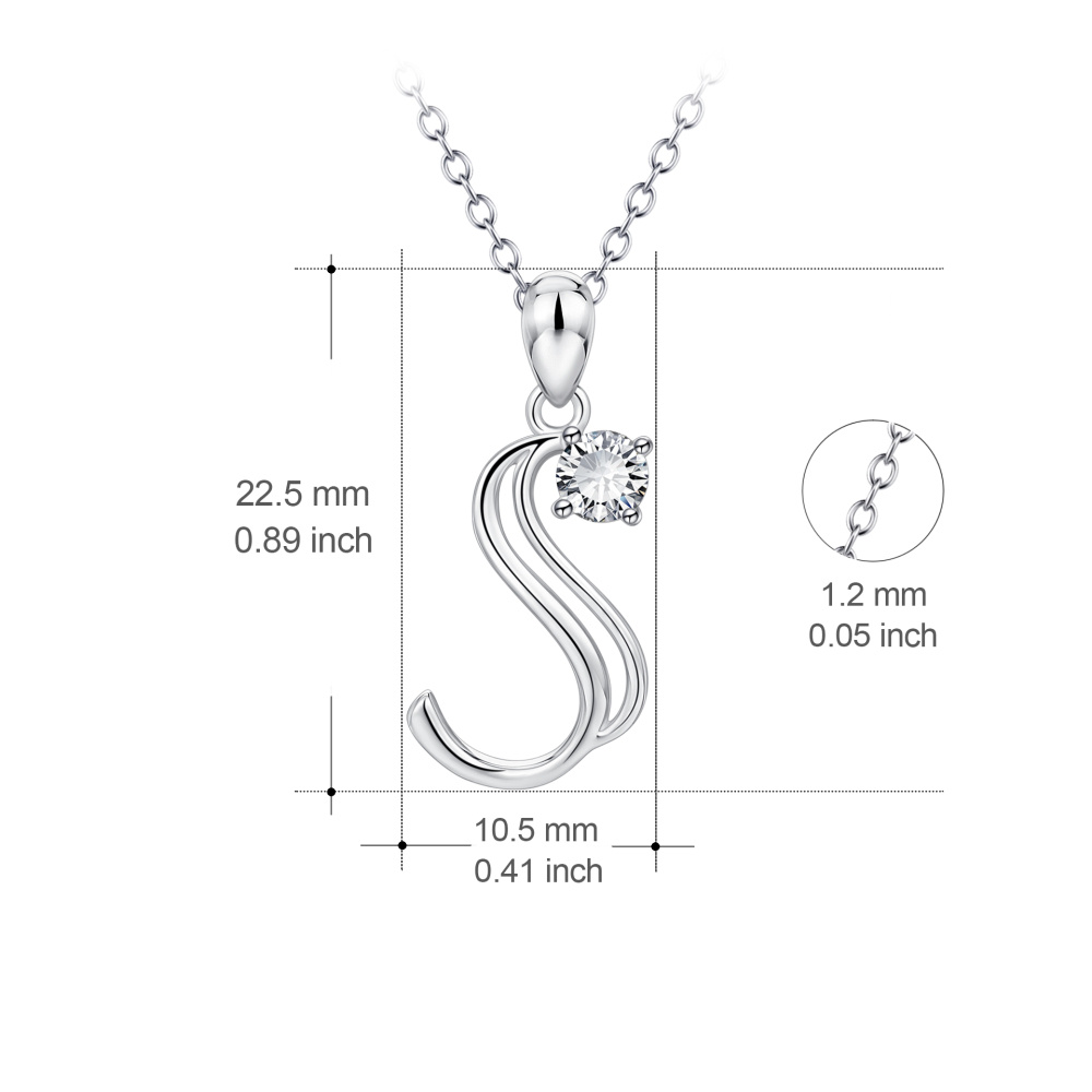 Colar com pendente inicial personalizado em prata de lei com zircónias cúbicas e letra S para mulher-4