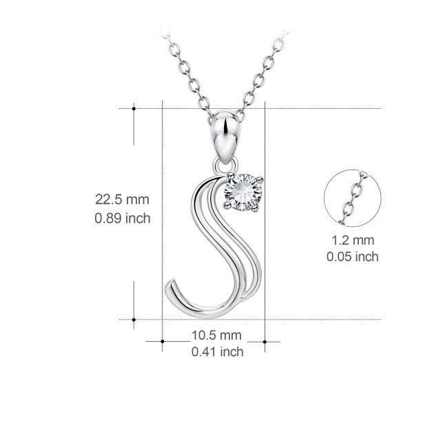 Sterling Silver Circular Shaped Cubic Zirconia Personalized Initial Letter Pendant Necklace with Initial Letter S-4