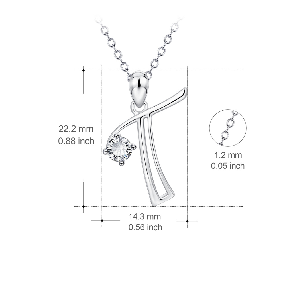 Colar com pendente inicial personalizado em prata de lei com zircónias cúbicas e letra T para mulher-4