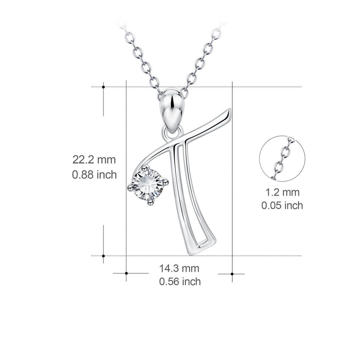 Sterling Silver Circular Shaped Cubic Zirconia Personalized Initial Letter Pendant Necklace with Initial Letter T-4