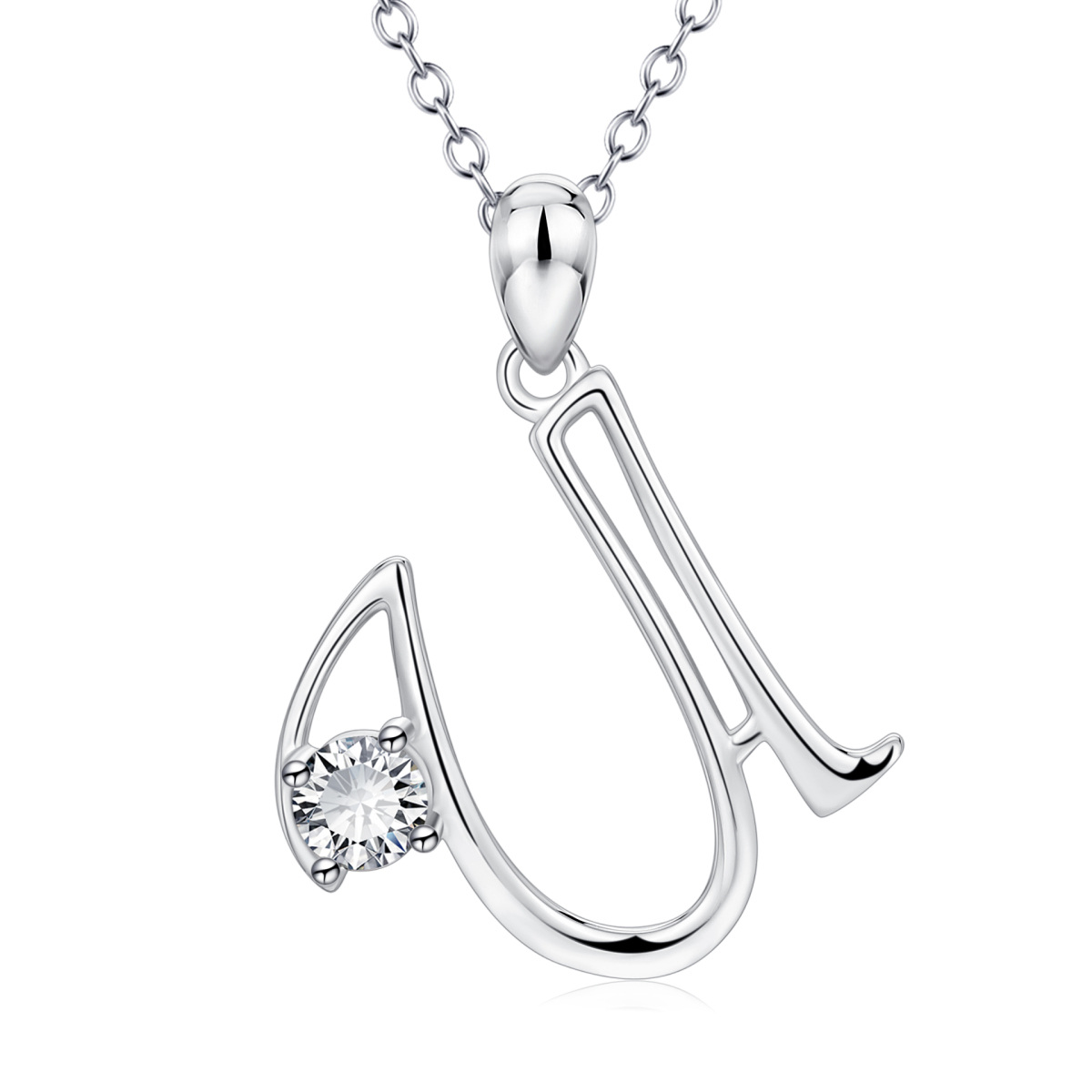 Sterling Silver Circular Shaped Cubic Zirconia Personalized Initial Letter Pendant Necklace with Initial Letter U-1