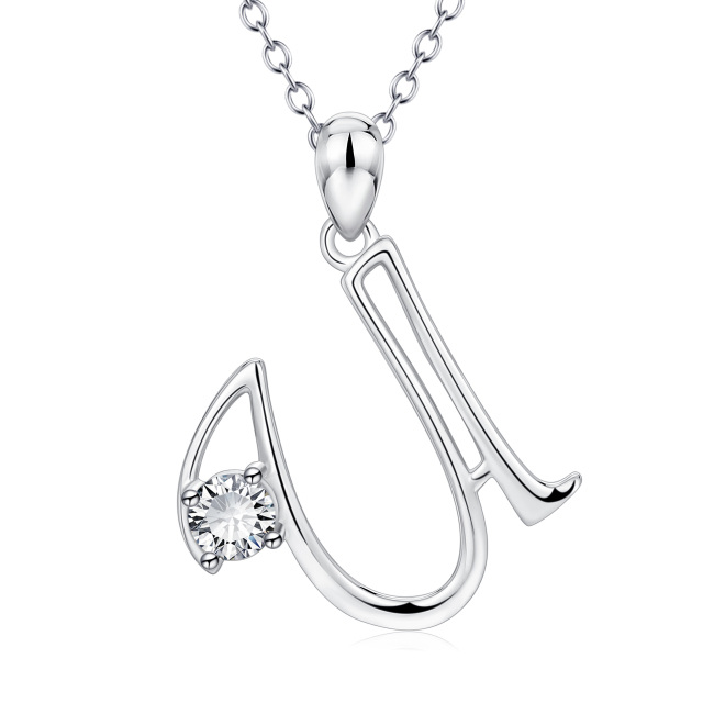 Collana con ciondolo con lettera iniziale personalizzata in argento sterling a forma circolare con zirconi e lettera iniziale U-1