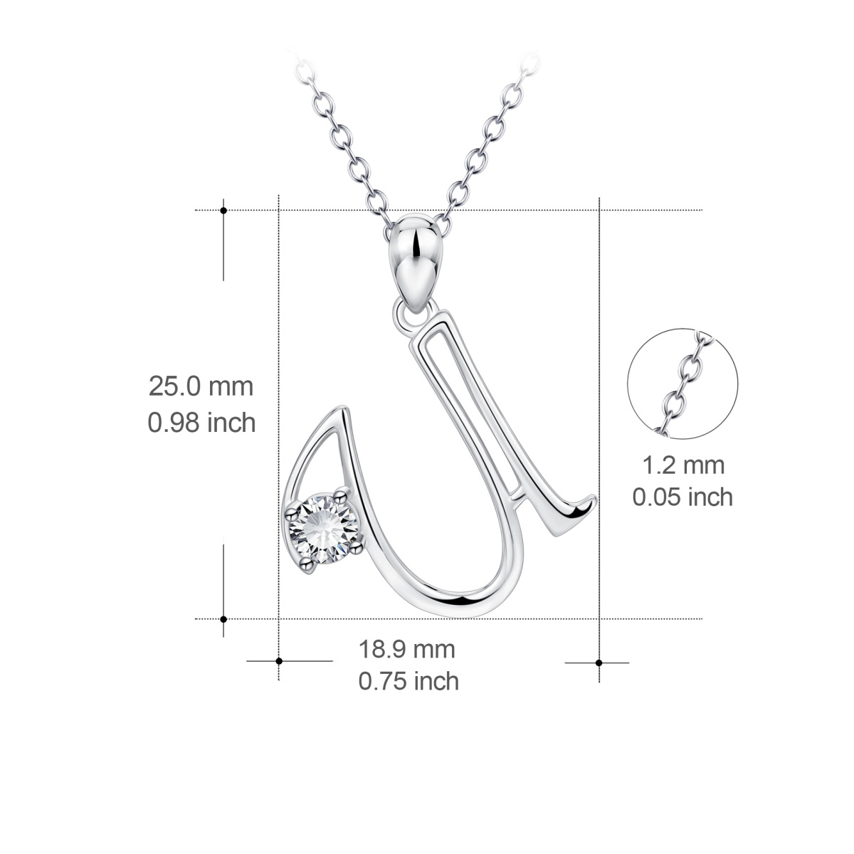 Collier pendentif lettre initiale personnalisée en argent sterling avec oxyde de zirconium de forme circulaire avec lettre initiale U-4