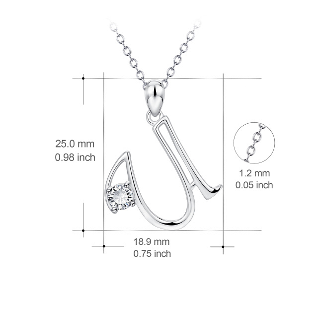 Sterling Silver Circular Shaped Cubic Zirconia Personalized Initial Letter Pendant Necklace with Initial Letter U-4