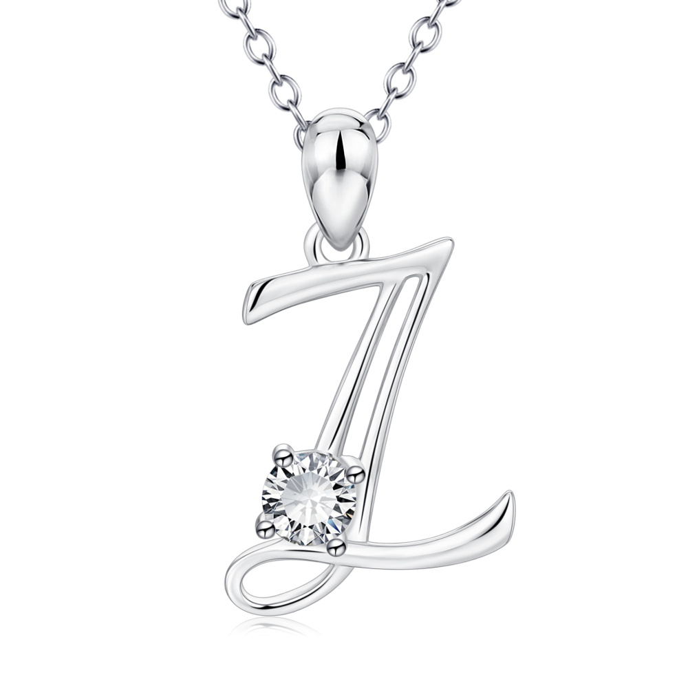 Colar com pendente inicial personalizado em prata de lei com zircónias cúbicas e letra Z para mulher-1
