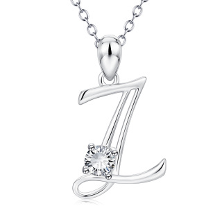 Sterling Silver Cz Personalized Initial Letter Z Pendant Necklace For Women-2