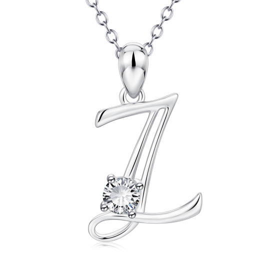 Sterling Silver Cz Personalized Initial Letter Z Pendant Necklace For Women
