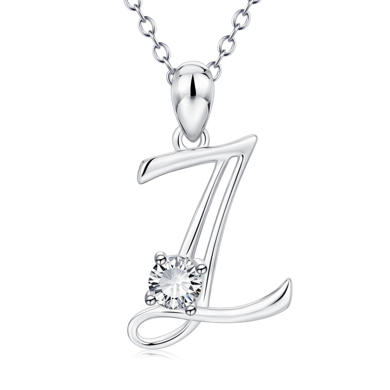 Sterling Silver Cz Personalized Initial Letter Z Pendant Necklace For Women-5