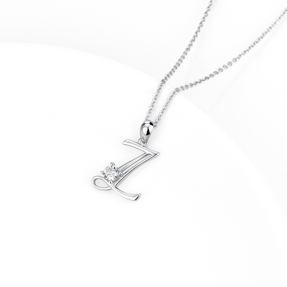 Colar com pendente inicial personalizado em prata de lei com zircónias cúbicas e letra Z para mulher-3