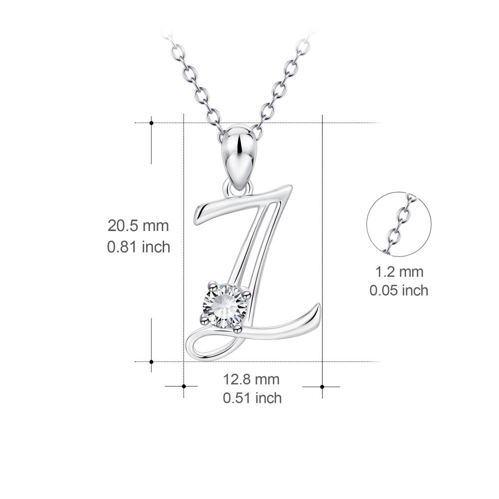 Colar com pendente inicial personalizado em prata de lei com zircónias cúbicas e letra Z para mulher-4