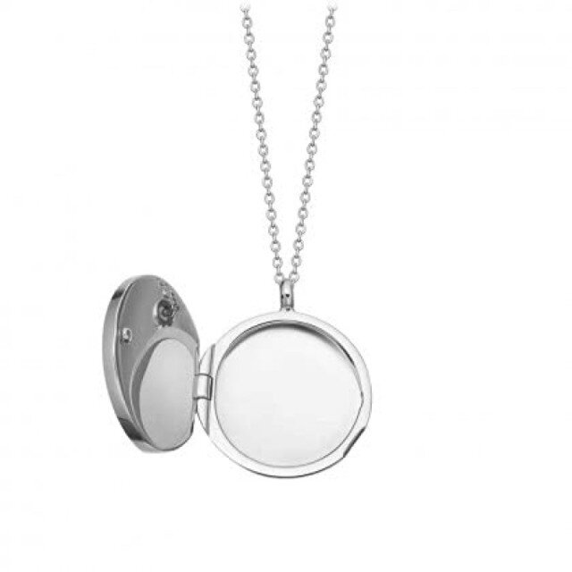 Sterling Silver Circular Shaped Cubic Zirconia Personalized Photo & Compass Personalized Photo Locket Necklace-4