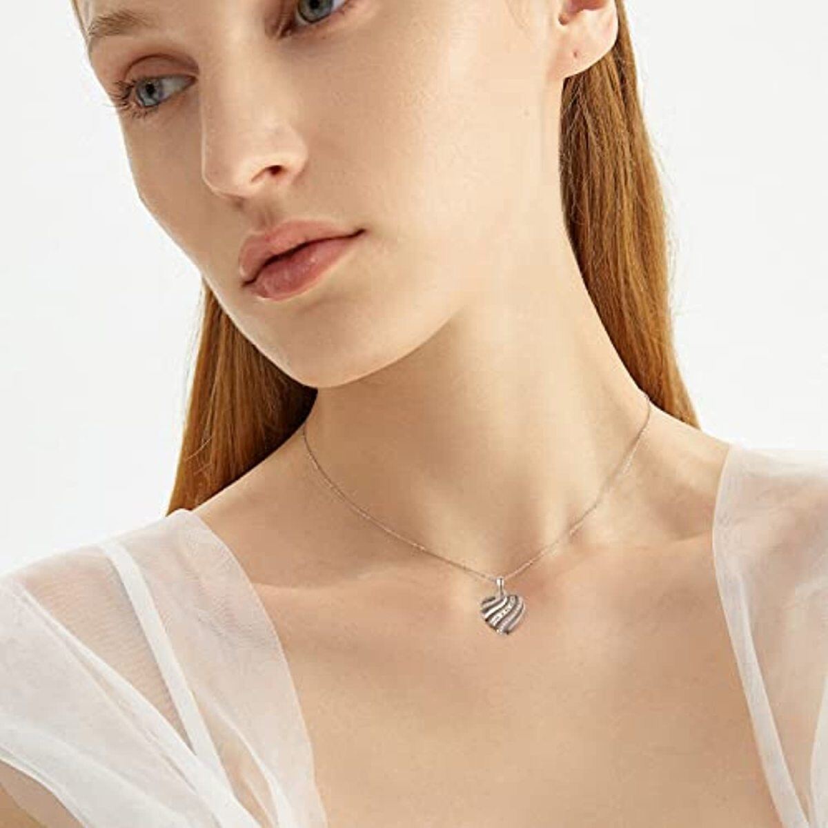 Collier en argent sterling avec photo personnalisée et coeur en zircon cubique avec mot gr-3