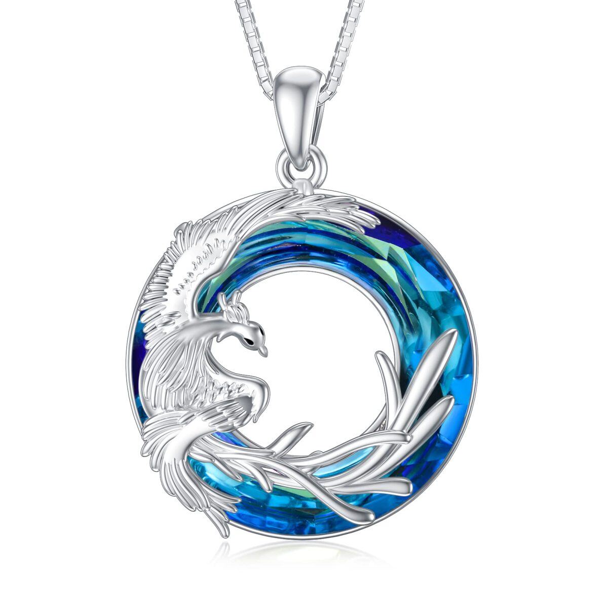 Sterling Silver Circular Shaped Phoenix Crystal Pendant Necklace-1